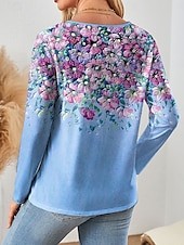 cheap Floral tee-Women&#039;s T shirt Long Sleeve Quarter Zip Long Sleeve Casual Floral Graphic Gradient Elegant Vintage Stylish V Neck Regular Tops Daily Yellow Pink Blue Purple Green Spring Fall Prefall