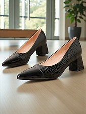 preiswerte Block Heels-Marineblaue Pumps aus Lackleder mit Blockabsatz für Damen – elegante Schuhe mit Krokodilprägung und spitzer Spitze fürs Büro, Partys und formelle Anlässe
