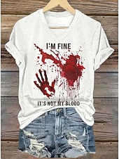 Krwawy Problem Rozwiązany Kobiecy T-shirt Plama Krwi Graficzny Litera Vintage Stylowy Klasyczny Krótki Rękaw V Dekolt Regularne Topu Codzienny Print Szary/Czerwony Biały Bordeaux Czerwony Biały Wiosna tanie Koszulka Skull & Bone-Krwawy Problem Rozwiązany Kobiecy T-shirt Plama Krwi Graficzny Litera Vintage Stylowy Klasyczny Krótki Rękaw V Dekolt Regularne Topu Codzienny Print Szary/Czerwony Biały Bordeaux Czerwony Biały Wiosna