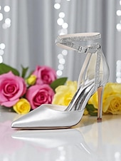 economico cocktail-Scarpe con tacco a spillo da donna in raso viola con punta affilata e cinturino alla caviglia con strass - scarpe eleganti con tacco alto glamour per signore, ideali per cocktail party ed eventi