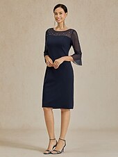 levne Jednoduché šaty-Dámské Midi šaty Plášťové šaty Elegantní Běžný Pevná barva Poloviční rukáv Tričkový Námořnická modř Léto Jaro