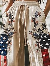 economico gamba larga e vita alta-Per donna Gamba larga Pantaloni Pantaloni Palazzo Moda Boho Lunghezza intera Vita Alta Bandiera Nazionale Elastico in vita Coulisse Stampato Traspirabilità Confortevole Streetwear Abbigliamento