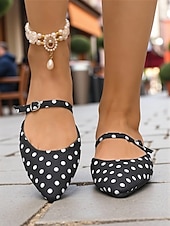 abordables Années 1950-Ballerines à pois noires pour femme – Chaussures mules à bout pointu vintage des années 1950 avec bride pour les sorties estivales décontractées et le quotidien
