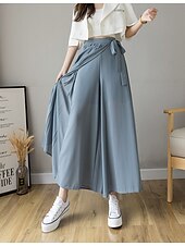 economico gamba larga e vita alta-Per donna Gamba larga Chinos Casual Lunghezza intera Naturale Semplice Gamba larga Coulisse Comodo Traspirabilità Casual Quotidiano Nero Rosa Blu Primavera Autunno Vestibilità comoda