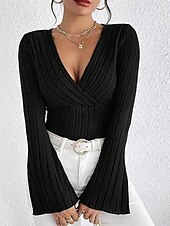 preiswerte Damen Einfache Oberteile-Damen T Shirt Einfach Mode Modern Langarm V Ausschnitt Normale Oberteile Täglich Tunika Schwarz Armeegrün Grau Sommer
