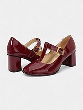 abordables Années 1950-Femmes Chaussures à Talons Rétro Mary Jane Soirée Travail Quotidien Boucle Talon épais Bout carré Élégant ancien PU Boucle Amande Noir Rouge Bordeaux