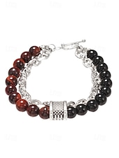 Недорогие Мужские украшения-мужской браслет-цепочка из натуральных камней с бусинами – двухрядный регулируемый браслет с застежкой-тогл для повседневного, уличного и праздничного стиля