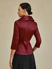 ieftine Topuri imbracate-Pentru femei Bluză Topuri de seară Elegant Metalic Stilat Lungime Manșon 3/4 În V Topuri obișnuite Invitat la nunta Serată Semi formal cravata fata Roșu Vin Primăvară, toamnă, iarnă, vară