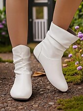 baratos Botas Slouch-Botas largas femininas de couro sintético marrom – sapatos retrô de salto baixo e cano médio para o outono, caminhadas diárias e passeios casuais