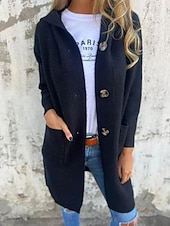 voordelige Winterjassen-Dames Winterjas Houd Warm Comfortabel Zak Gebreid Modieus Dagelijks Effen Buiten Casual Dagelijks Enkele rij knopen Lang Capuchon Normale pasvorm Lange mouw bovenkleding Zwart Geel Grijs Lente Herfst