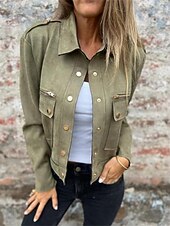 billiga casual jackor-Dam Vardaglig jacka Bekväm Andningsfunktion Ficka Mode Dagligen Slät Utomhus Ledigt Dagligen Enkelknäppt Normal Kavajslag Normal Långärmad Ytterkläder Svart Vit Ljusgrön Vår Höst