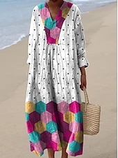 economico Abiti a Strisce e Geometrici-Per donna Abito maxi Vestito Estivo Abito a trapezio Vacanza Casual Boho Feste Uscire Spiaggia Grafico Geometrico Manica Lunga Scollo a V Bianco Blu Arancione Estate Primavera Autunno