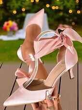 abordables Officiel-Chaussures à talon chaton en satin à bout pointu pour femmes avec brides à la cheville en ruban - talons élégants pour mariage et soirée formelle pour dames