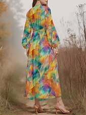 preiswerte Kunst &amp; Design Kleid-Damen Midikleid Freizeitkleid Chiffon Schwingkleid Modern Urlaub Täglich Wochenende Normale Passform Geometrisch Farbverläufe Langarm V Ausschnitt Schwarz Gelb Königsblau Blau Sommer Frühling Herbst