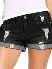 billige Denim shorts-Dame Shorts Bukser Gatemote Fritid Kort Naturlig عادي Lomme dratt comfy Ferie Dagligdagstøy Fritid / hverdag Lys Himmelblå Marine Svart Sommer Normal