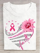 tanie Humor &amp; Cytaty koszulka-Pakiet raka piersi w październiku nosimy różową damską koszulkę z grafiką roślinną, stylową, klasyczną, z krótkim rękawem, okrągłym dekoltem, regularną, codzienną, weekendową
