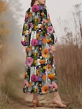 preiswerte Blumenkleid-Damen Midikleid Freizeitkleid Chiffon Schwingkleid Modern Urlaub Täglich Wochenende Normale Passform Blumen Karomuster Langarm V Ausschnitt Rosa Fuchsie Grün Sommer Frühling Herbst