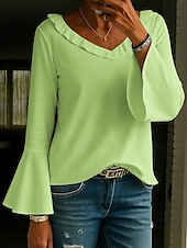 cheap Plain tee-Women&#039;s Tunic Solid Color Elegant Vintage Stylish Long Sleeve V Neck Regular Tops Daily White Yellow Pink Green Spring Fall