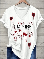 Krwawy Problem Rozwiązany Kobiecy T-shirt Plama Krwi Graficzny Litera Vintage Stylowy Klasyczny Krótki Rękaw V Dekolt Regularne Topu Codzienny Print Szary/Czerwony Biały Bordeaux Czerwony Biały Wiosna tanie Koszulka Skull & Bone-Krwawy Problem Rozwiązany Kobiecy T-shirt Plama Krwi Graficzny Litera Vintage Stylowy Klasyczny Krótki Rękaw V Dekolt Regularne Topu Codzienny Print Szary/Czerwony Biały Bordeaux Czerwony Biały Wiosna