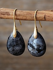 abordables Boucle d&amp;#39;oreille pour femme-Boucles d&#039;oreilles en pierre naturelle en forme de larme pour femmes avec crochet en or - bijoux élégants faits à la main pour femmes pour vêtements décontractés, cadeaux et vêtements de style bohème