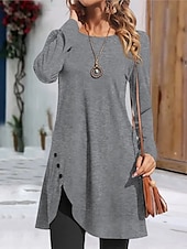 abordables Robe Simple-Femmes Mini Robe Robe T-Shirt Occasionnel Quotidien Coupe régulière Uni manche longue Col ras du cou Noir Rouge Vert Gris Printemps Automne