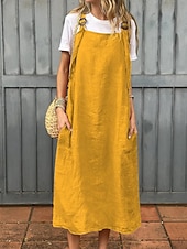 economico Vestito Semplice-Per donna Abito Midi Abito in cotone e lino Abito Sottoveste Classico Moderno Vacanza Ferie Weekend Vestibilità regolare Semplice Senza Maniche Collo quadrato Nero Bianco Giallo Rosso Estate