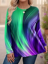 ieftine Tricouri Mărime Plus-Pentru femei Plus Size Topuri Tricou Grafic Abstract Imprimeu Manșon Lung Stil Nautic Casual Zilnic Poliester Toamnă Iarnă Albastru piscină Galben