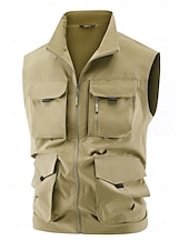 abordables Chalecos-Hombre Chaleco al aire libre Chaqueta táctica Deporte Pesca Acampada y Senderismo Activo Primavera Otoño Multi bolsillo Multicapa Poliéster Táctico Cremallera Negro Azul Marino Caqui Verde Ejército