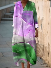 Naisten midi-mekko V-pääntie pitkähiha kaftaani kevyt löysä istuvuus A-linjainen mekko rento boho ulos meneminen löysä istuvuus ombre-graafinen pitkähiha V-pääntie sininen vaaleanlila oranssi syksy halpa Taide ja Suunnittelu Mekot-Naisten midi-mekko V-pääntie pitkähiha kaftaani kevyt löysä istuvuus A-linjainen mekko rento boho ulos meneminen löysä istuvuus ombre-graafinen pitkähiha V-pääntie sininen vaaleanlila oranssi syksy