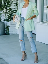 preiswerte Blazer &amp; Anzüge-Damen Blazer Bequem Atmungsaktiv Tasche Mode Modern Einfach Arbeit Täglich Regulär Umlegekragen Normale Passform Langarm Oberbekleidung Rosa Orange Grün Frühling Herbst