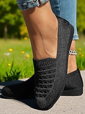 levne Dámské boty s plochou podrážkou-Dámské prodyšné ležérní balerínky z flyknit – lehké nazouvací boty s kulatou špičkou na chůzi, cestování a každodenní pohodlí
