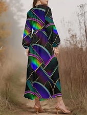 preiswerte Kunst &amp; Design Kleid-Damen Midikleid Freizeitkleid Chiffon Schwingkleid Modern Urlaub Täglich Wochenende Normale Passform Geometrisch Langarm V Ausschnitt Blau Dunkelgrün Purpur Grün Sommer Frühling Herbst