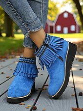 abordables Bottines-Femmes Bottes Quotidien Broderie Bottines Gland Broderie Compensé Bout Rond Vacances ancien Occasionnel Faux daim Fermeture éclair Noir Bleu Marron