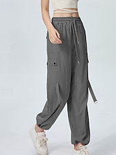 abordables pantalon cargo femme-Femmes Pantalons Cargo Slacks Streetwear Occasionnel Longueur complète Naturel Uni Avec Poches Conception à cordon élastique Doux Tenue quotidienne Week-end Noir Rouge Fuchsia Gris argenté Automne