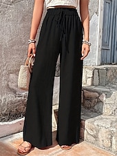 billiga breda ben och hög midja-Dam Brett skaft Byxor Palazzo byxor Mode Streetwear Fullängd Hög midja Slät Elastisk midja Mateial som andas Bekväm Gata Dagliga kläder Utekväll Svart Vår Höst Normal