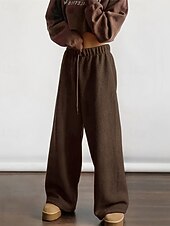 billiga breda ben och hög midja-Dam Fleecebyxor Byxor Rak Mode Streetwear Fullängd Hög midja Slät Snörning Elastisk midja Mateial som andas Bekväm Microelastisk Gata Dagliga kläder Utekväll Vit Brun Kaki Höst Vinter Normal
