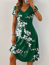 tanie Sukienki kwiatowe-Damskie Sukienka mini Codzienne sukienki Sukienka t-shirtowa Sukienka letnia Sukienka A line Urlop Codzienny Boho Plaża Regularny Kwiaty Graficzny Krótki rękaw W serek Czarny Niebieski Fioletowy