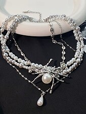 preiswerte Halloween-Zubehör-Halloween-Spinnenhalskette für Damen – Gothic-Punk-Design aus Legierung und Kunstperlen mit Stacheln und Ketten, auffälliger Modeschmuck für Partys, Cosplay und gruselige Abende