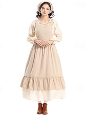  250-årsjubileum USA 1800-talet Gamla västern Prärieklänning Pioneer Girl Koloniala kostymer Pionjär Revolutionskriget Maskeradkläder Dam Halloween Karnival 4 juli Vuxen Klänning Förkläde Huvudbonad