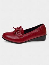 preiswerte Damenhausschuhe und -halbschuhe-Cremefarbene Loafer aus Kunstleder für Damen – bequeme Slipper mit Schleife und Keilabsatz, lässig-elegante Schuhe fürs Büro, zum Einkaufen und für den Alltag