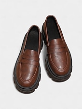 abordables Chaussures sans lacet et mocassins femme-Mocassins noirs épais pour femmes avec semelle plateforme - chaussures décontractées à enfiler tendance pour un usage quotidien, au bureau et en week-end
