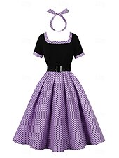levne Šaty-Retro 50. léta Rockabilly Polední Houpací šaty Flare šaty S páskem S kapsami Puntíky Dámské Plesová maškaráda Dovolená Ležérní Retro tematická párty Dospělé Šaty Čelenka Jaro léto