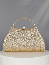 abordables Pochettes et sacs à main de soirée-Pochette de soirée pailletée pour femme – Sac à main doré scintillant avec bandoulière chaîne, élégant sac de soirée pour mariages, bals et cocktails