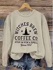 abordables Hauts d&amp;#39;Halloween-Femmes Sweatshirt Pull Graphique Crâne Sorcière Mode Occasionnel manche longue Col ras du cou Col rond Hauts Réguliers Rue Tenue Quotidienne Occasionnel Imprimé Vert herbe Noir Blanche Bleu Orange