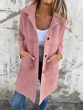 preiswerte Wintermäntel-Damen Mantel Warm Bequem Tasche Knöpfe Mode Einfach Ausgehen Wochenende Einreihig Lang Umlegekragen Normale Passform Langarm Oberbekleidung Rosa Blau Kamel Herbst Winter