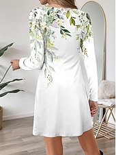 abordables Robe Fleurie-Robe courte pour femme à col rond manches longues robe décontractée robe T-shirt robe Tee robe évasée robe décontractée coupe régulière graphique floral rose bleu violet vert automne hiver