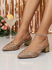 abordables Fête de la Vie Nocturne-Escarpins à bride arrière scintillants argentés pour femmes - Chaussures de soirée scintillantes à talon bas pour la vie nocturne et les événements en soirée