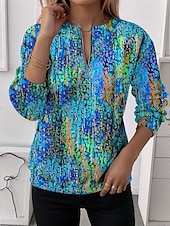 voordelige Kunst &amp; Design Tops-Dames Quarter Zipper Sweater Grafisch Abstract Casual Lange Mouwen Ronde Hals Reguliere Tops Street Dagelijks Gebruik Half Print Rood Blauw Paars Groen Herfst Winter