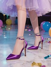 economico cocktail-Scarpe con tacco a spillo da donna in raso viola con punta affilata e cinturino alla caviglia con strass - scarpe eleganti con tacco alto glamour per signore, ideali per cocktail party ed eventi