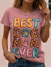 abordables T-shirt Humor &amp; Citations-Jour de Thanksgiving Femmes T-shirt Graphique Animal Chien ancien Élégant Classique Manche Courte Col ras du cou Col rond Hauts Réguliers Quotidien Week-end Imprimé Noir Blanche Rose Claire Bleu Bleu